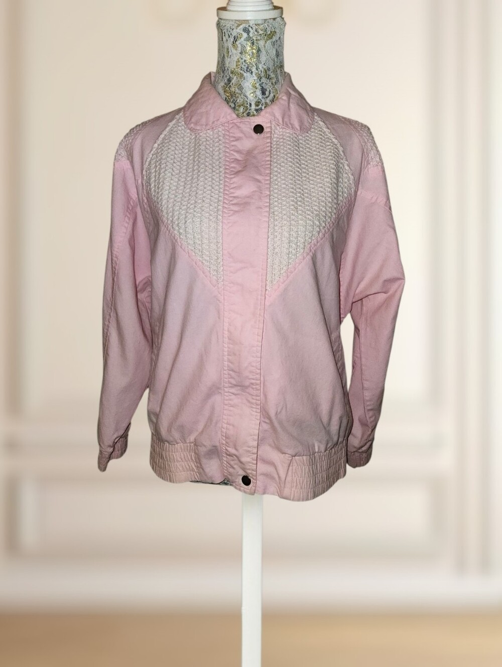 Vintage 1980s Pink White Cotton Lightweight Jacket Misty Valley